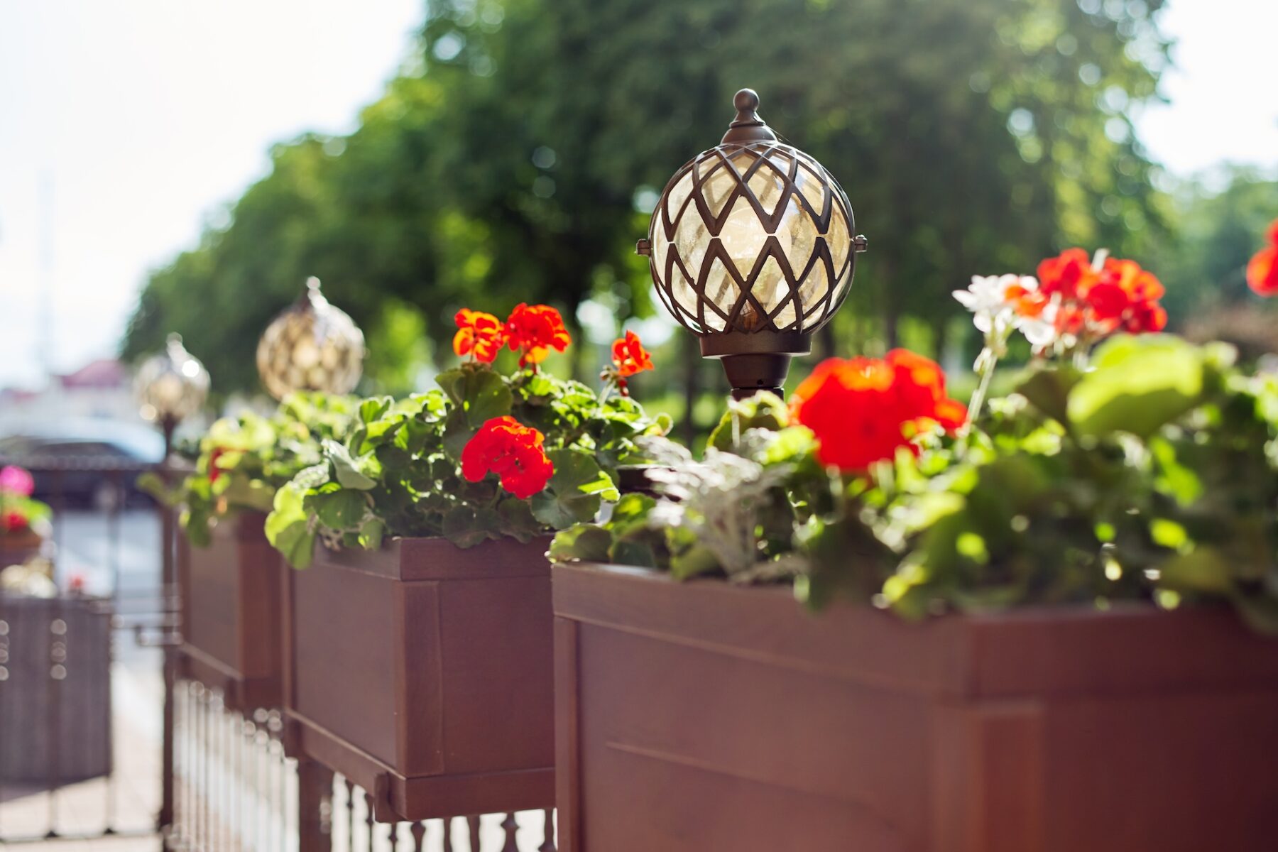 Solar Powered Fence Post Caps on Metal Fence at Residential Home in Indianapolis